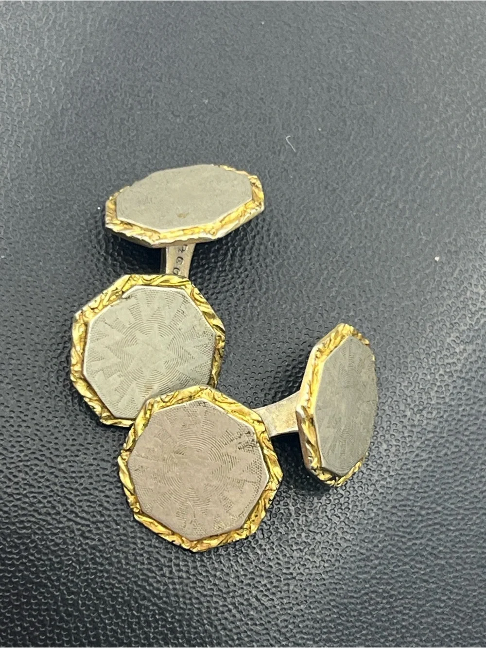 C.L.P. Co Art Deco two tone gold & silver tone engraved design cufflinks vintage